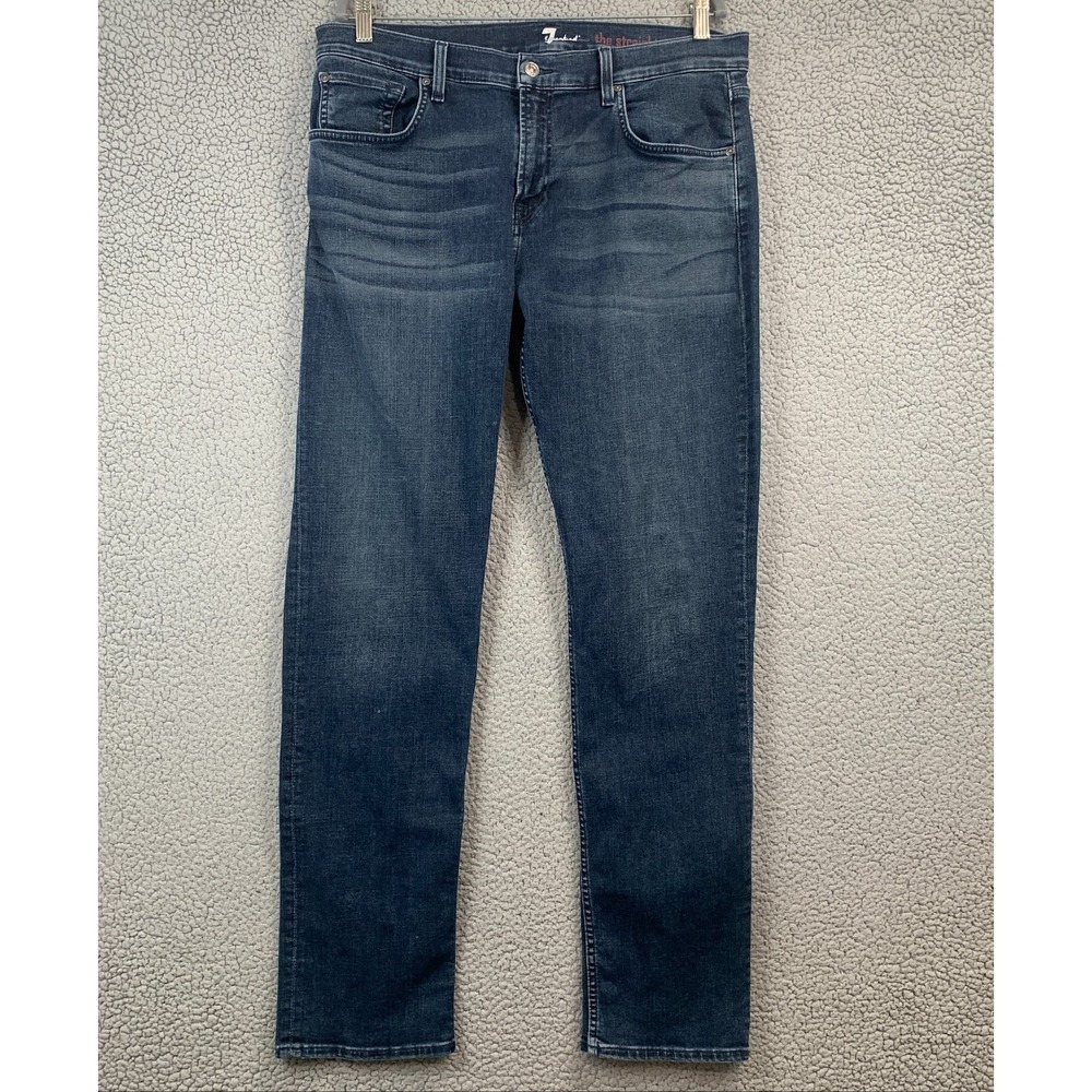 7 For All Mankind Men's W36 L34 Dark Wash The Straight Leg Denim Jeans